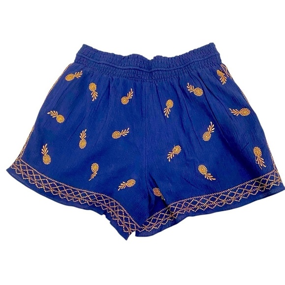 J crew 100% cotton lined navy shorts gold metallic embroidery pineapples medium - Picture 4 of 9